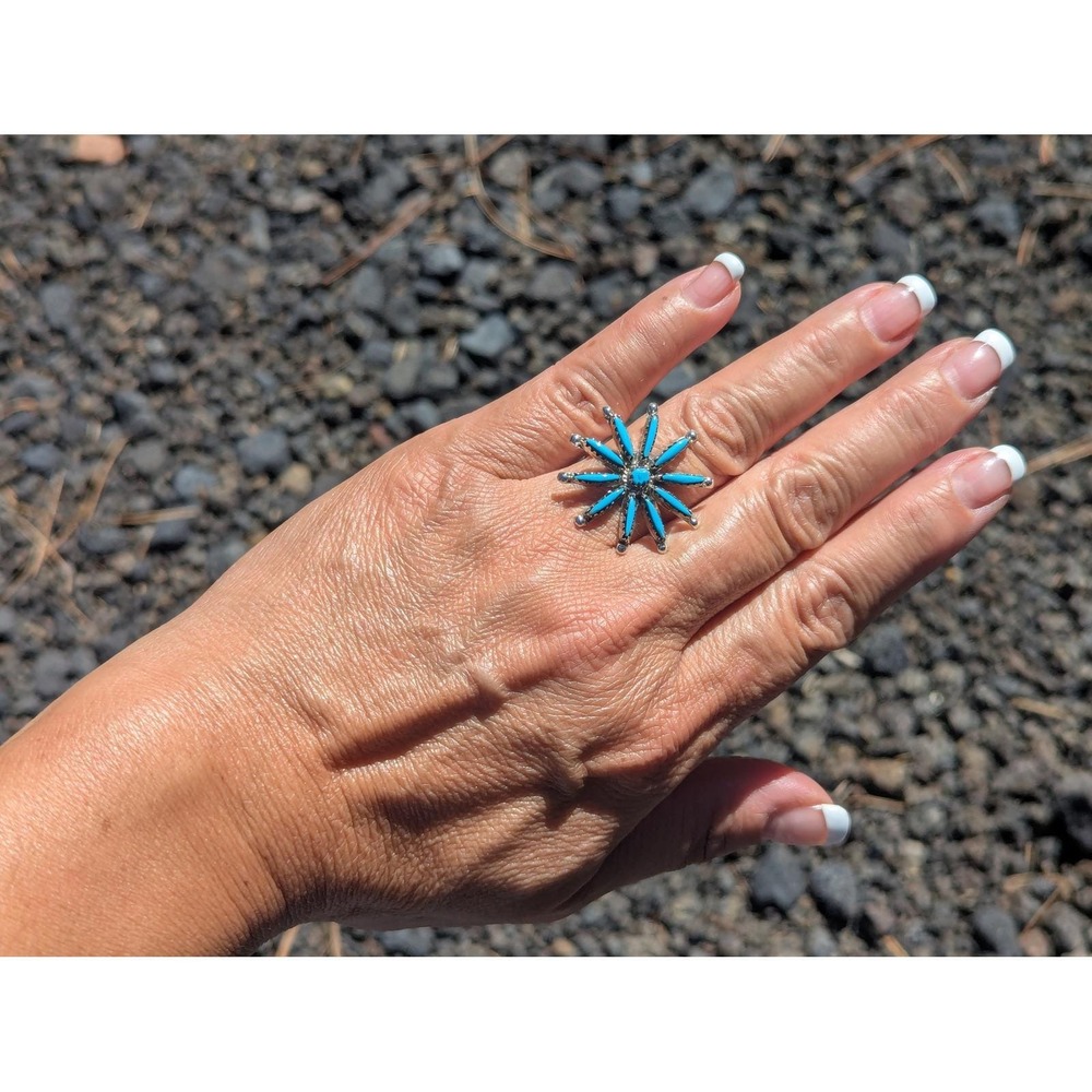 Zuni Ring Turquoise Cluster Spur OG Native‎ American Handmade Jewelry 6.75 * - Picture 4 of 10